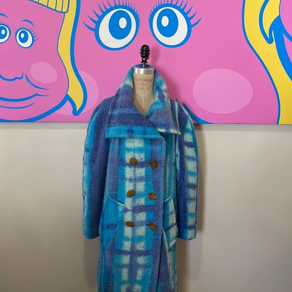 Vivienne Westwood Blue White Green Plaid Wool Coat